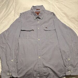 Simms Navy and White Plaid Men's Fishing Shirt